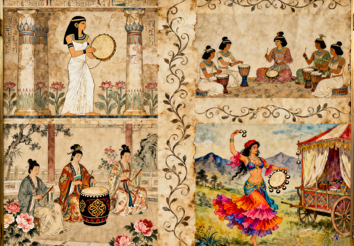 史前的手鼓岩画 - 描绘手持鼓状物的场景